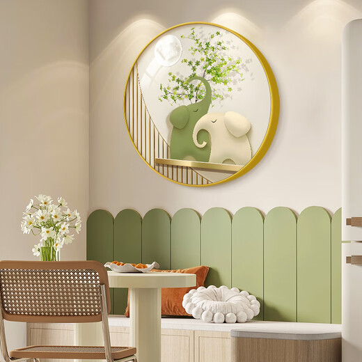 Long time no see Nordic round entrance decorative painting green fresh entrance door mural cream style hanging painting