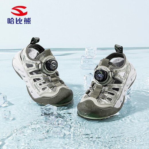 HOBIBEAR children's shoes summer children's toe-cap sandals knob buckle outdoor girls' beach shoes medium and large children's shoes 621305 military green 28