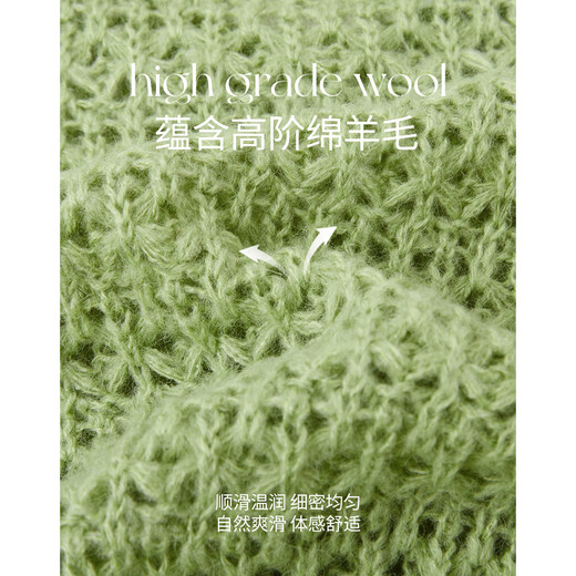 Demana Contains sheep wool, spring gentle style V-neck hollow sweater, girly short knitted sweater with hidden flesh, women's top