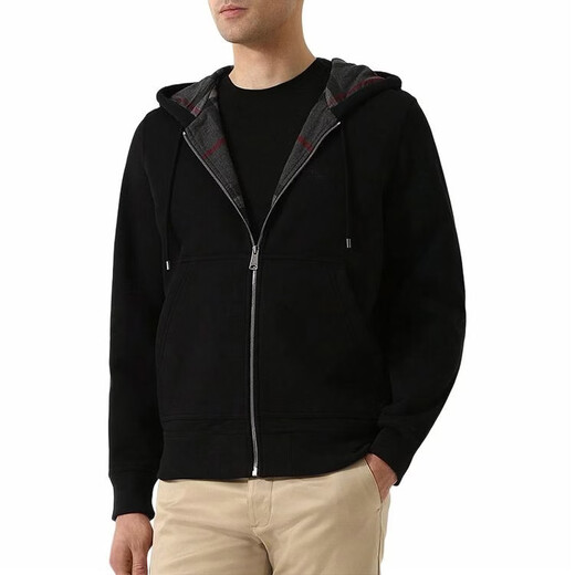 BURBERRY lined plaid plain zipper hooded sweatshirt jacket for men and women, black S