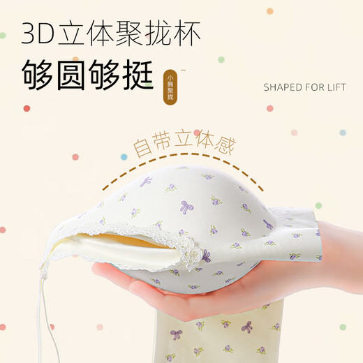 Tingmei Small Fresh Bra Jelly Glue Lifting Secondary Breast Breathable Small Breast Gathering Comfortable Beautiful Back Underwear Bra Purple Floral + Purple Floral M