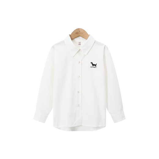 Montagut Boys and Girls Spring and Autumn Pure Cotton Lapel Puppy Simple Versatile Casual Shirt for Medium and Large Children Soft and Skin-Friendly Tops