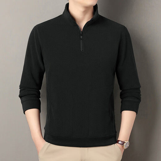 DANCING WOLVES Pocket Polar Fleece Half-Zip Thickened Warm Men's Sweatshirt Blue 3XL 56--125