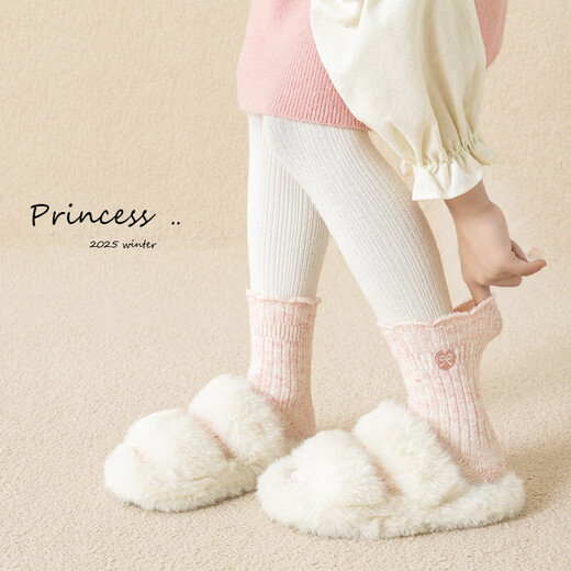 Children's wool socks, autumn and winter socks, wool boys and girls, Korean mid-calf autumn and winter plus velvet and thickening for winter warmth, 3 pairs, bow pink and white set, 5-8 years old, 6-8 years old, recommended foot length 16-19cm, comfortable, warm and skin-friendly