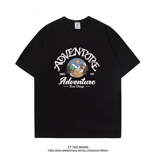 Bebw American Modemarke Sommer gedrucktes kurzärmeliges T-Shirt-Herren 2024 New Loose Retro Vielseitige Basis-Shirt Casual Top Navy T-Shirt-3884 S [75-95jin [Jin gleich 0,5 kg]]