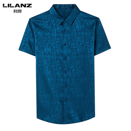 LILANZ summer new men's mulberry silk shirt short-sleeved silk top silk men's loose cool inch coat white L 50