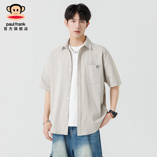 Big Mouth Monkey (paul frank) American short-sleeved shirt men's summer new trendy brand loose casual all-match shirt comfortable breathable work jacket black official authentic M recommended 80-110Jin Jin equals 0.5 kg