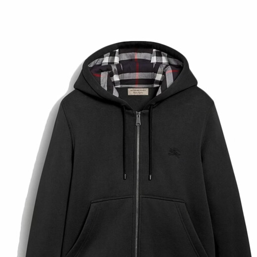 BURBERRY lined plaid plain zipper hooded sweatshirt jacket for men and women, black S