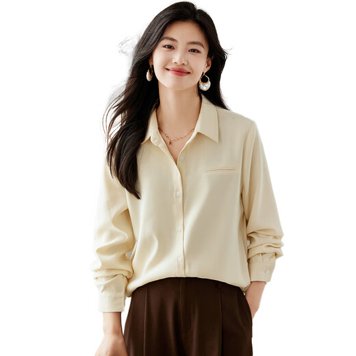 She enjoys long-sleeved shirt women's simple all-match shirt cardigan commuter top autumn and winter brushed shirt jacket T143C2045