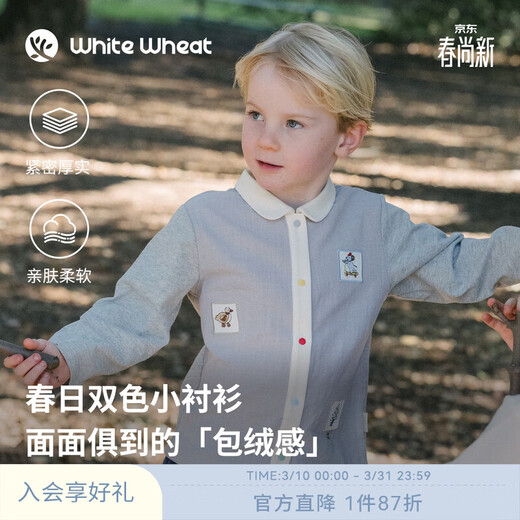 White wheat children's 26 spring new long-sleeved clothes for boys and girls flannel shirt baby embroidered shirt star mist gray 80