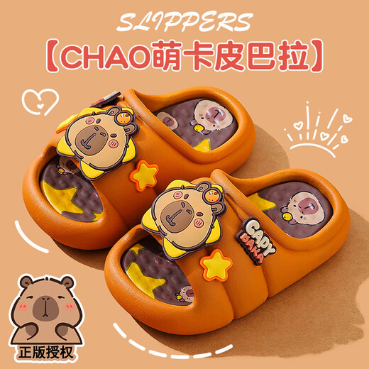 OLOME2026 new Capibala summer children's sandals, non-slip soft bottom, boys and girls home bathing sandals, light brown color, size 28 29 (shoe inner length 17CM, suitable for feet 16CM)
