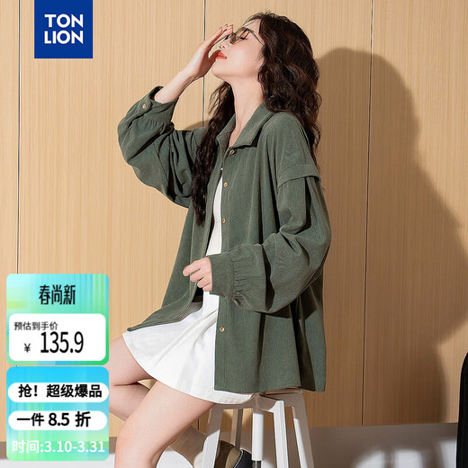 TonLion 2025 Autumn Women's Lapel Corduroy Long Sleeve Shirt