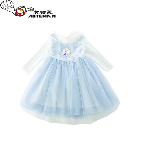 Ultraman Girls Dress Spring and Autumn New 2025 Western Style Baby Girl Mesh Skirt Birthday Dress Frozen Princess Dress Blue (Skirt + Crown Magic Wand 90 cm