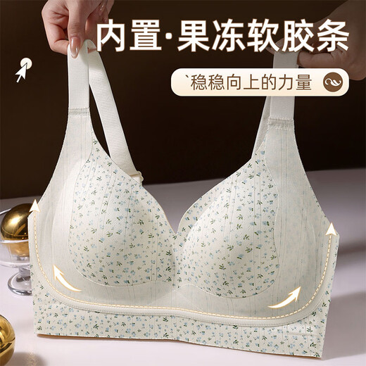 Tingmei Retro Small Floral Seamless Underwear Large Breasts Reveal Small Gathering Side Breasts Anti-Sagging Fat mm Large Size Bra zz White Floral 4XL Recommended 180-200Jin Jin equals 0.5kg 100BCDE