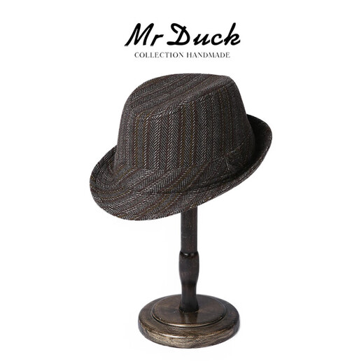 Mr DUCK new autumn and winter new British style herringbone wool jazz top hat outdoor warm hat for men and women MW36 MW362133 medium gray wheat brown (top hat S (52-55cm