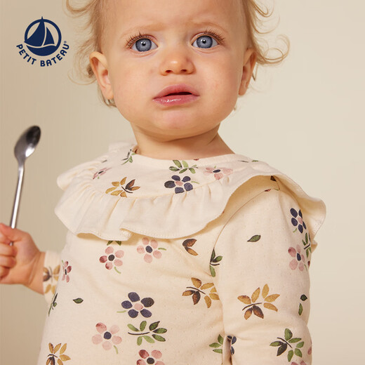 PETIT BATEAU small sailing boat autumn infant lace floral cotton top A0B3C beige 73 cm
