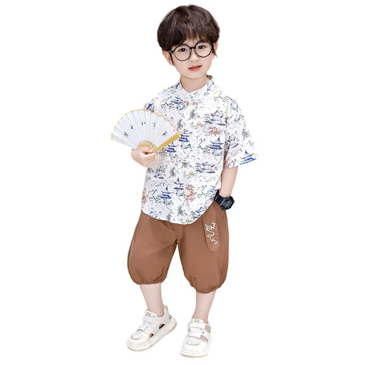 Ultraman boys summer Korean style graffiti shirt set 2025 new children's short-sleeved baby denim shorts two-piece set trendy white 90 cm