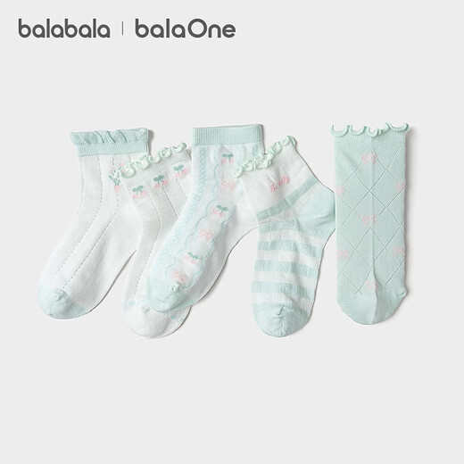 Bala Bala One Bala Bala Children's Socks Summer New Mesh Breathable Girls' Socks Sweet Five Pairs Blue and White Tone 00381 3-5 Years Old