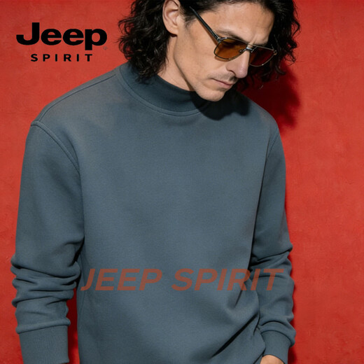 JEEP SPIRIT sweatshirt men's spring and autumn trendy brand warm German velvet sweatshirt men's fashion casual loose versatile turtleneck bottoming shirt black M weight 100-130Jin Jin is equal to 0.5 kg