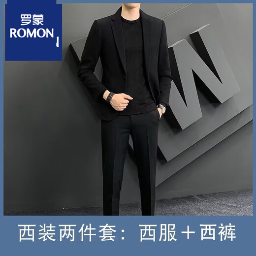 Luo Meng suit men's suit, a complete set of casual, handsome, slim and versatile commuter men's suit, autumn new coat, gray top + pants XL