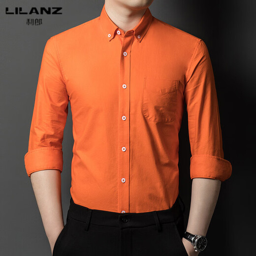 LILANZ shirt men's long-sleeved business casual solid color lapel men's commuter professional formal wear men's Oxford cotton shirt gray 38