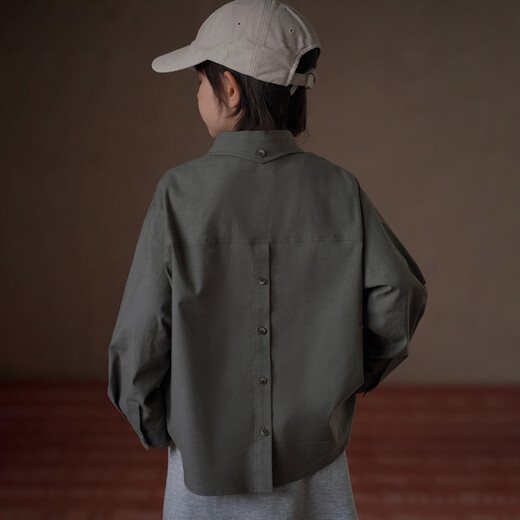 Haqi Children's Clothing 2026 Spring and Autumn Children's Tops Gray Green Literary Loose Shirts Boys and Girls Shirts Casual Loose Gray Green 110