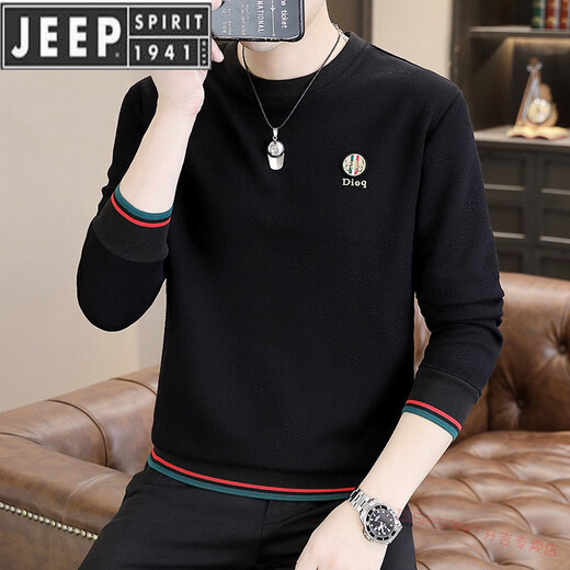 JEEP SPIRIT men's long-sleeved thick cotton T autumn thin bottoming shirt jacquard T-shirt trendy casual personality autumn clothes small shirt T-shirt spring and autumn T2355 khaki M 90-110Jin Jin equals 0.5 kg
