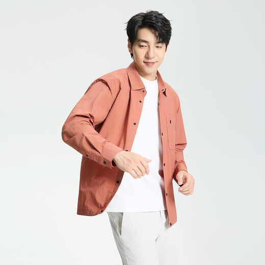 Lilang Shopping Mall Same Style Casual Long-Sleeved Shirt Men's Spring Style 26 New Sunscreen Shirt Cool Men's Shirt Jacket Orange Red (26CXC6022Y) L 170/88A