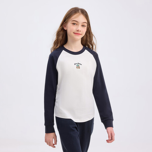 Hush Puppies children's clothing for children and girls 2026 spring new elastic waist and sweet slim long-sleeved crew neck shirt navy blue 160 cm