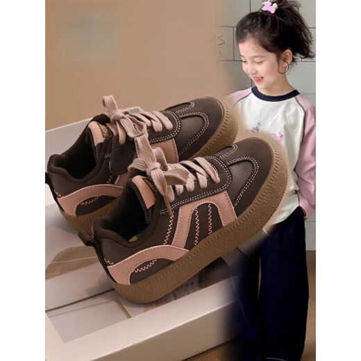 Dr. Jiang Toddler Shoes Children's Sports Shoes 2026 Spring and Autumn New Girls Fashion Low-top Sneakers Medium and Large Children's Soft Sole Brown Upgraded Version Cut Label and Remove Cabinet 29 Inner Length Approximately 18.2cm