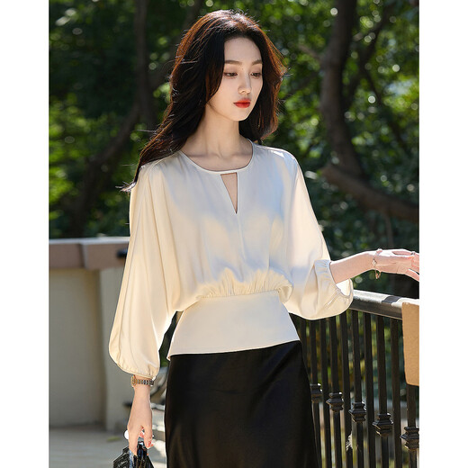 Demana Silky Drape Summer Elegant Satin Glossy Silk Shirt Pleated Strap Sleeve Shirt Women's Top