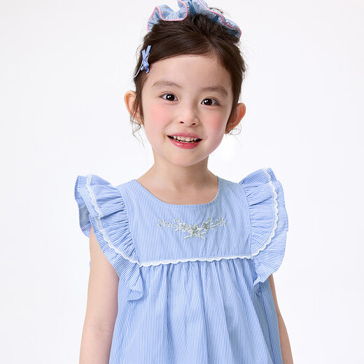 Xiaoyinman children's clothing girl's flying sleeve dress 26 summer children's striped skirt girl's playful A-line skirt