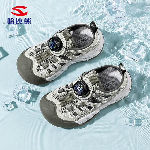 HOBIBEAR children's shoes summer children's toe-cap sandals knob buckle outdoor girls' beach shoes medium and large children's shoes 621305 military green 28