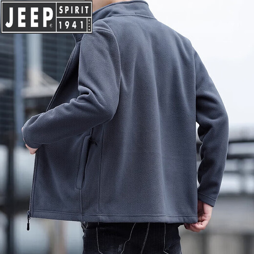 JEEP SPIRIT Jeep Polar Fleece Men's Jacket Spring and Autumn New Fleece Sweatshirt Men's Plus Size Jacket Men's Fleece Warm Sapphire Blue M 100-120Jin Jin is equal to 0.5 kg