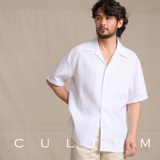 CULTUM machine washable French 100% linen spring and summer Italian old money style Cuban collar short-sleeved shirt for men black M