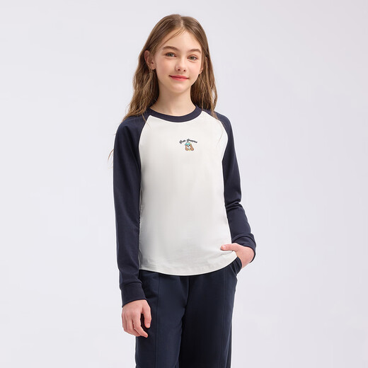 Hush Puppies children's clothing for children and girls 2026 spring new elastic waist and sweet slim long-sleeved crew neck shirt navy blue 160 cm