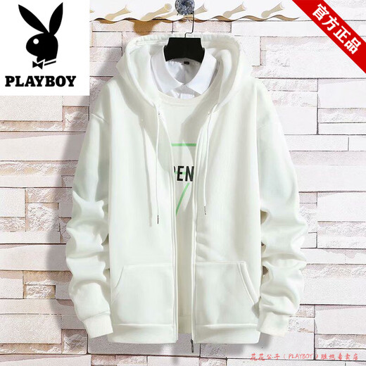Playboy Pure Cotton Sports Suit Men's Spring and Autumn Jacket Men's Casual Sweater Men's Handsome Printed Tops and Pants Men's New Style Suit Gray Sweater + Pants Plus Velvet M