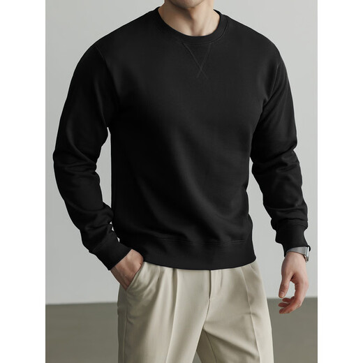 KBXNG Men's Wear 2026 Spring New Loose Long Sleeve T-shirt Men's Commuting Versatile Solid Color Bottoming Pullover Sweatshirt Ink Blue S