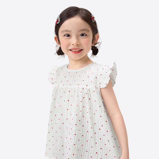 Xiaoyinman girls' small flying sleeve baby doll's shirt 26 summer clothes for children and middle-aged children sweet and fashionable love printed small shirt thin shirt