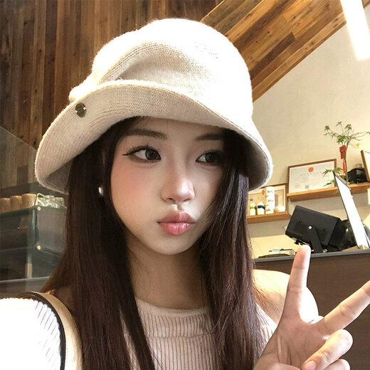 Chuangjingyixuan women's top hat, high-end and elegant, Korean style color-sensitive knitted fisherman hat for women, autumn and winter retro gold style, beige M (56-58cm)