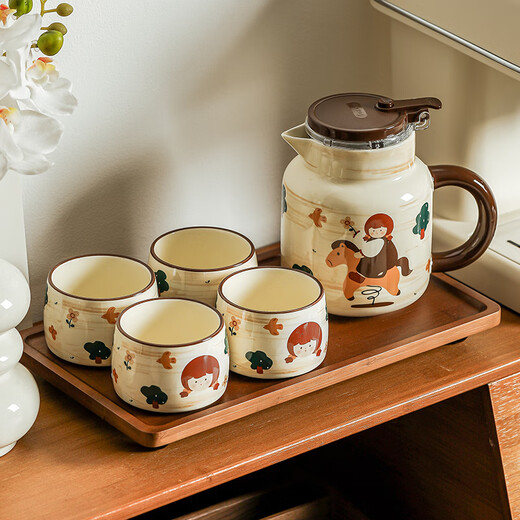 Manguangguang tea set complete set of high-end gift home teapot and cup set high-value tea set gift box housewarming birthday gift fairy tale girl-1 pot 4 cups + tray gift box