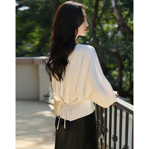 Demana Silky Drape Summer Elegant Satin Glossy Silk Shirt Pleated Strap Sleeve Shirt Women's Top