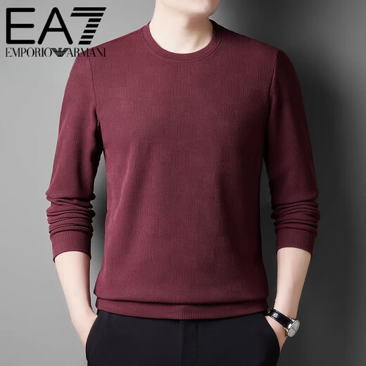 EA7 Armani men's sweatshirt spring and autumn pure cotton round neck long-sleeved T-shirt men's striped loose bottoming shirt with autumn coat T 23172025 wine red M 165 recommended 120Jin Jin is equal to within 0.5 kg