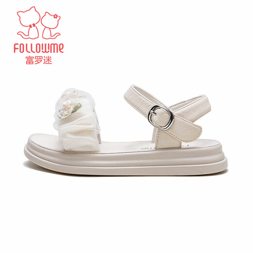 Fuluo Mi Girls Sandals 26 Summer New Sweet and Style Princess Shoes Little Girls Soft Sole Breathable Shoes Beige 30