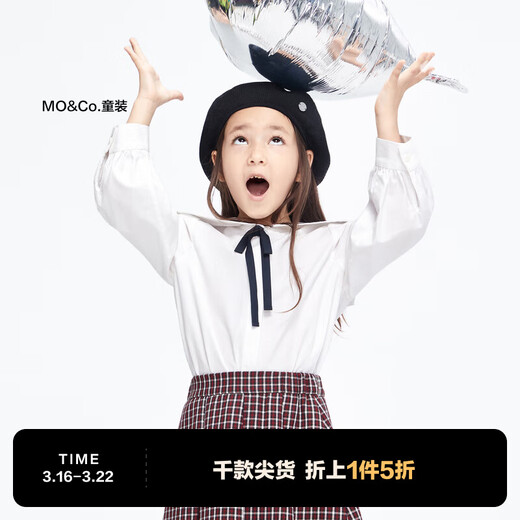 Little MO&Co. Children's Clothing Spring Clothes Girls Pure Cotton Navy Long Sleeve Shirt Children's Shirt Girls Tops White 120 120/56