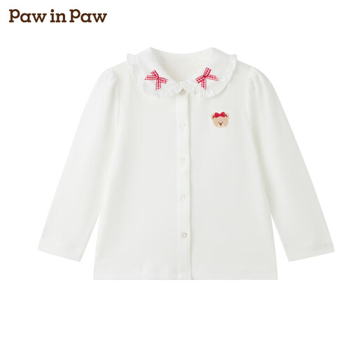PawinPaw Cartoon Bear Children's Clothing 26 Years Baby Girl Lapel Shirt Loose Ivory White 110