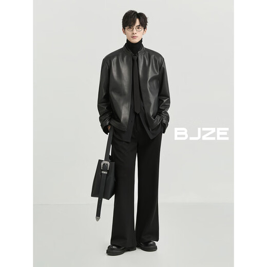 Piaget Zall BJZE men's 24 winter new high-end genuine leather jacket men's small stand-up collar executive commuting sheepskin jacket jet black 2XL