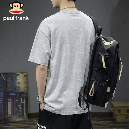 Big Mouth Monkey (paul frank) T-shirt men's summer pure cotton heavyweight short-sleeved men's loose casual inner layering shirt trendy men's hemp gray L