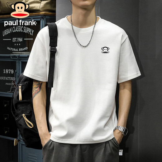 Big Mouth Monkey (paul frank) T-shirt men's summer pure cotton heavyweight short-sleeved men's loose casual inner layering shirt trendy men's hemp gray L