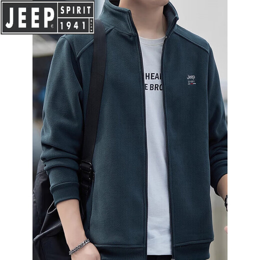 JEEP SPIRIT Jeep outdoor fleece jacket for men spring and autumn new style young and middle-aged polar fleece sweatshirt for men with velvet stand-up collar jacket JC7375 blue M recommended 100-120Jin Jin equals 0.5 kg